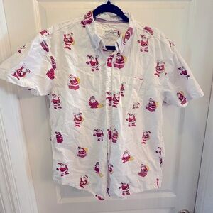 XL Men’s funny Christmas Santa button up short sleeved shirt
